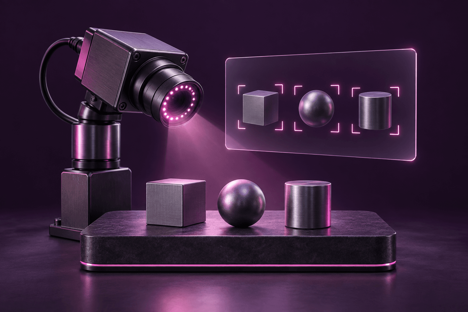 A machine vision camera detecting and classifying objects with bounding boxes