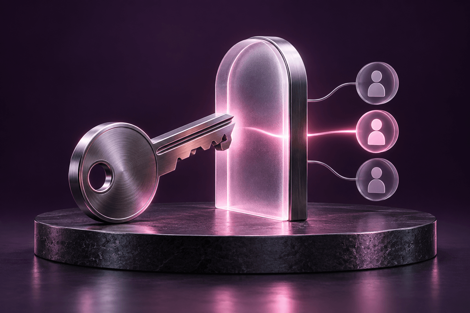 A key unlocking a gate connected to three distinct user roles