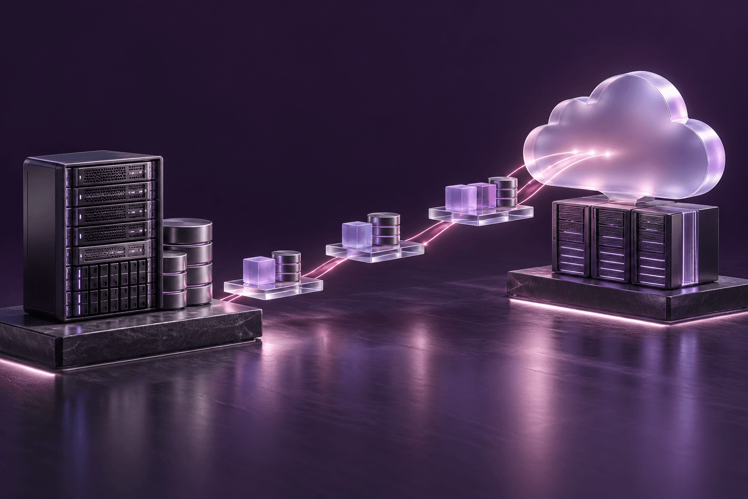 Data moving in stages from an on-site server to an AWS cloud platform