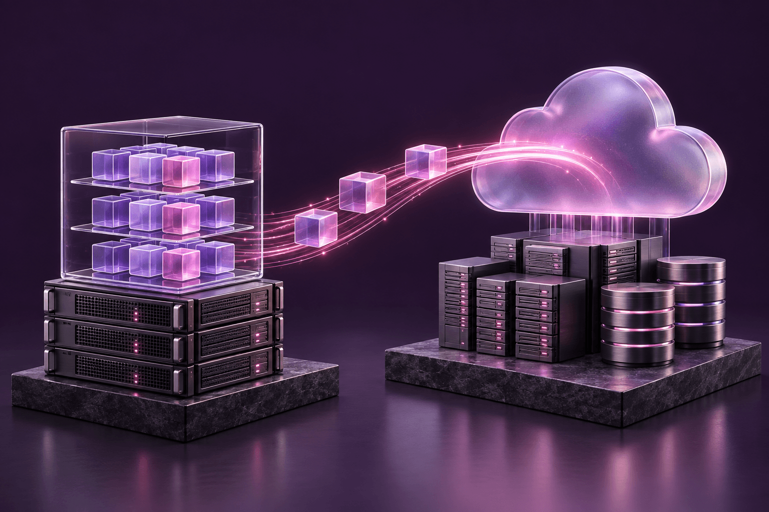 A virtualised workload cluster migrating from on-site servers to an AWS cloud platform
